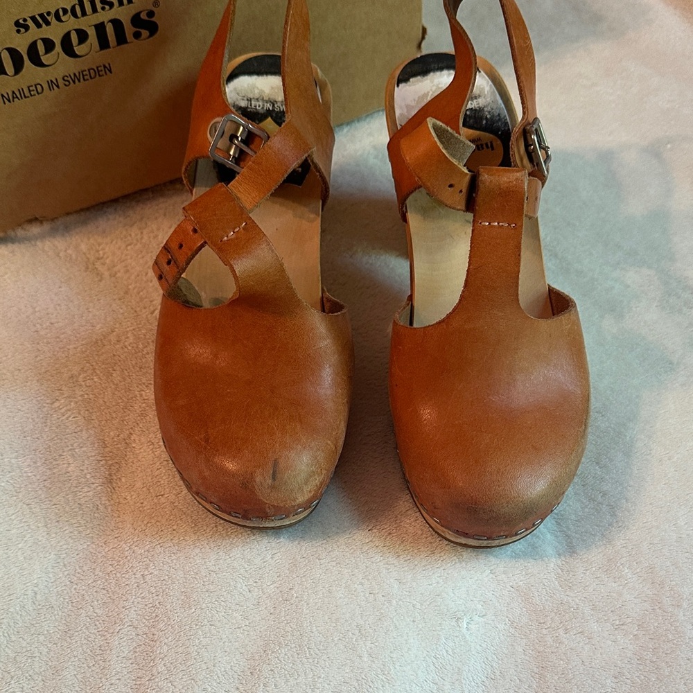 Swedish Hasbeens Brown Leather Mules